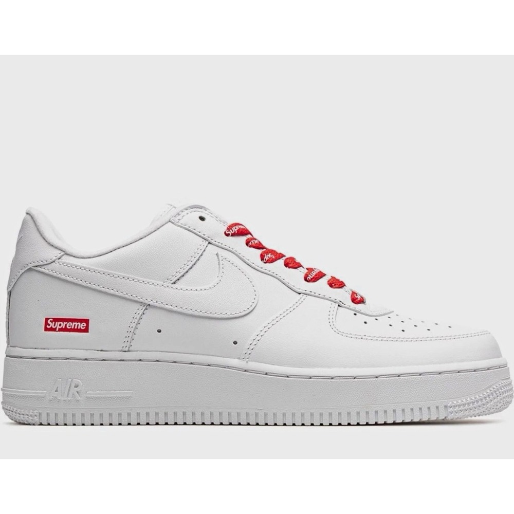 Nike Air Force 1 Low x Supreme Box Logo Lace Up Leather Sneakers White Red